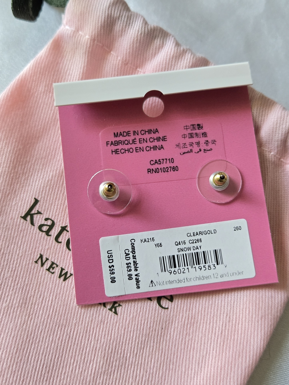 kate spade NWT Snow Day Stud Earrings with Dust Bag - Picture 4 of 4